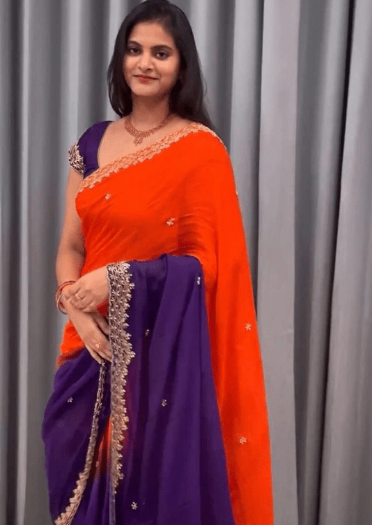 Royal Radiance Dual - Tone Chinon Saree - Yooneck