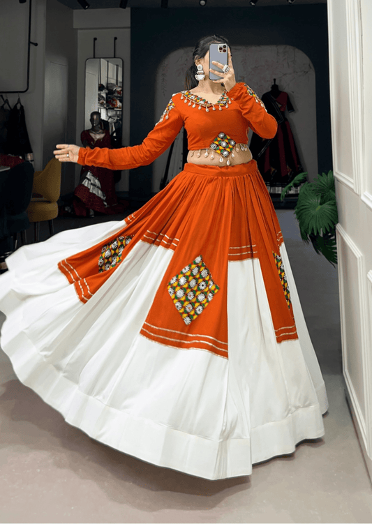 Rust & Ivory Mirror Work Lehenga Set - Yooneck