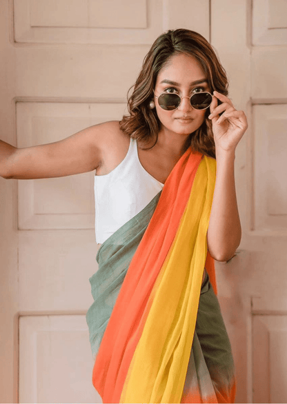 Saanvi Meadow Glow Linen Saree - Yooneck