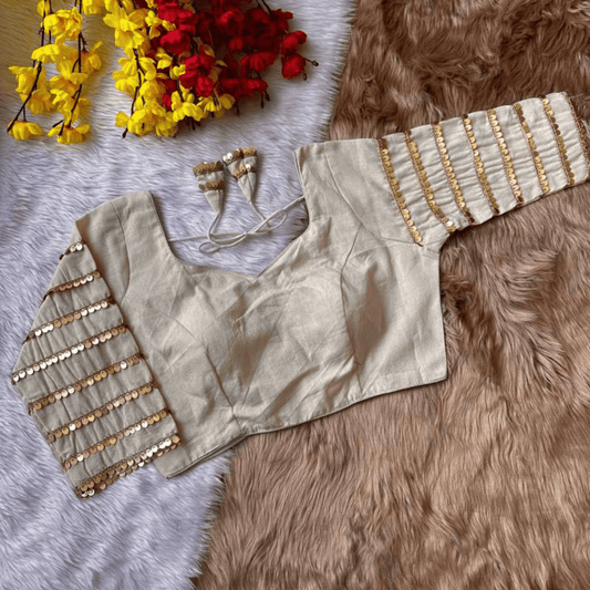 Samaaya Ivory Sequins Cotton Silk Blouse - Yooneck
