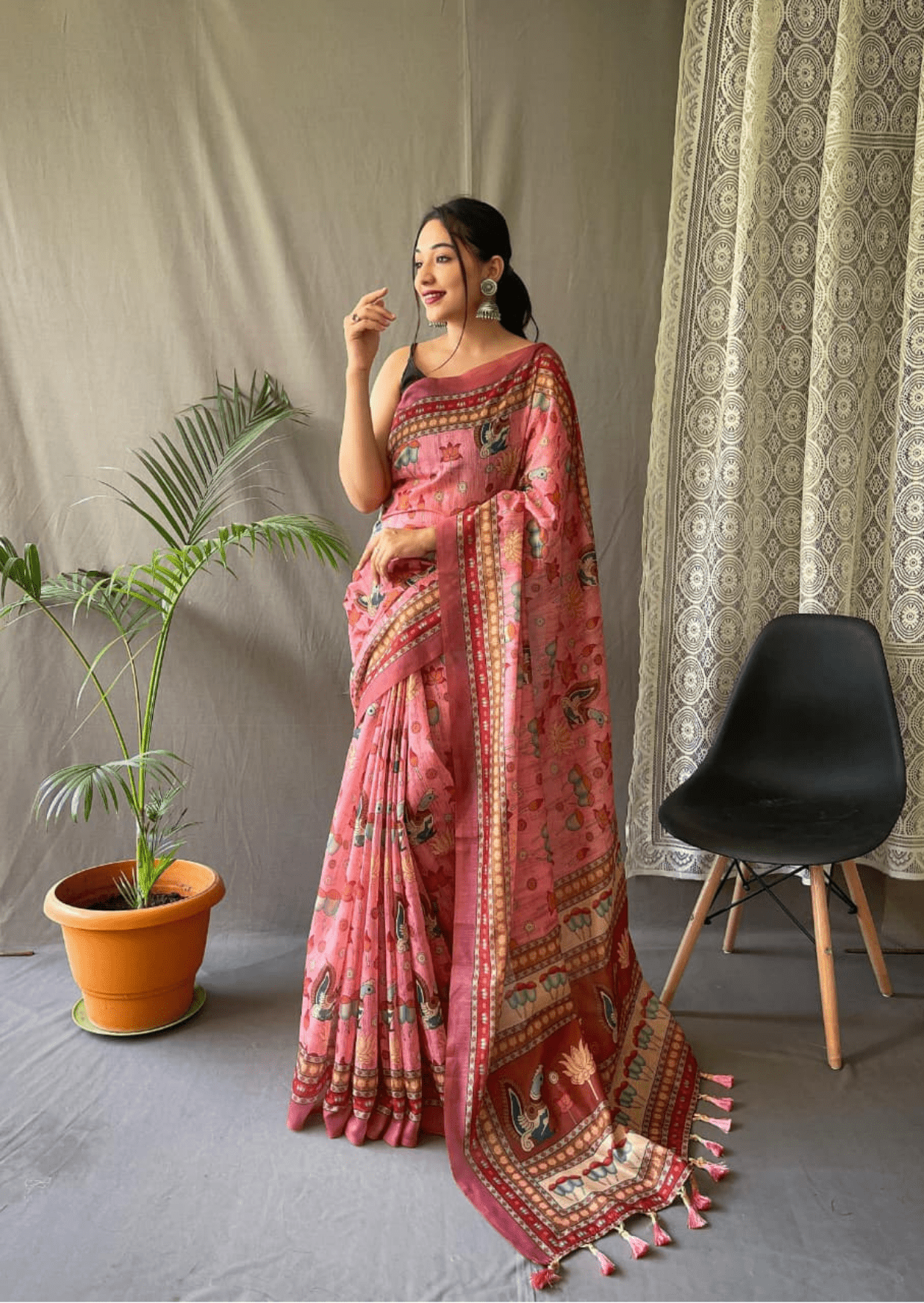 sampriti kalamkari malmal saree - yooneck