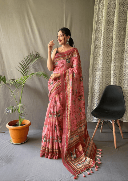 Sampriti Kalamkari Malmal Saree - Yooneck