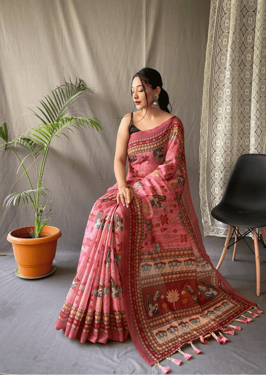 Sampriti Kalamkari Malmal Saree - Yooneck