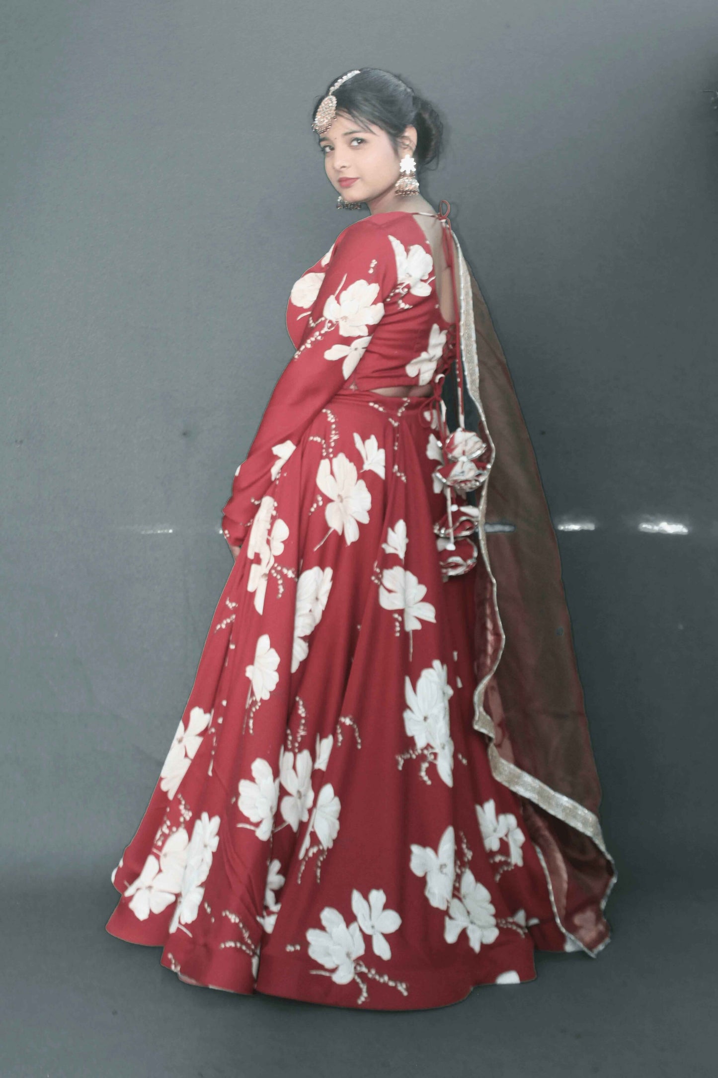 scarlet bloom satin lehenga set - yooneck