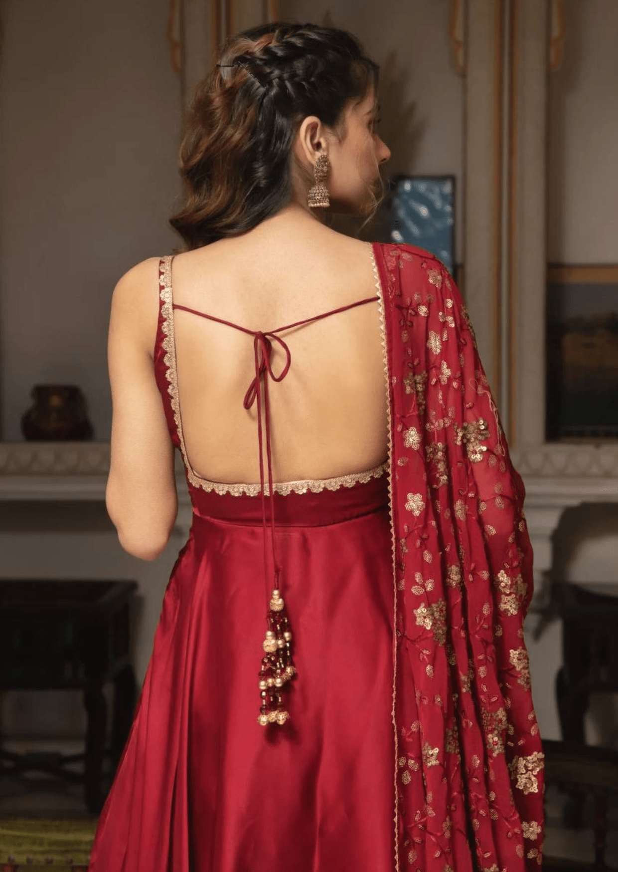 Scarlet Elegance Red Embroidered Anarkali Set - Yooneck