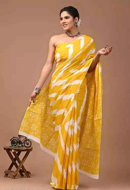 Sunflare Yellow Mulmul Cotton Saree - Yooneck