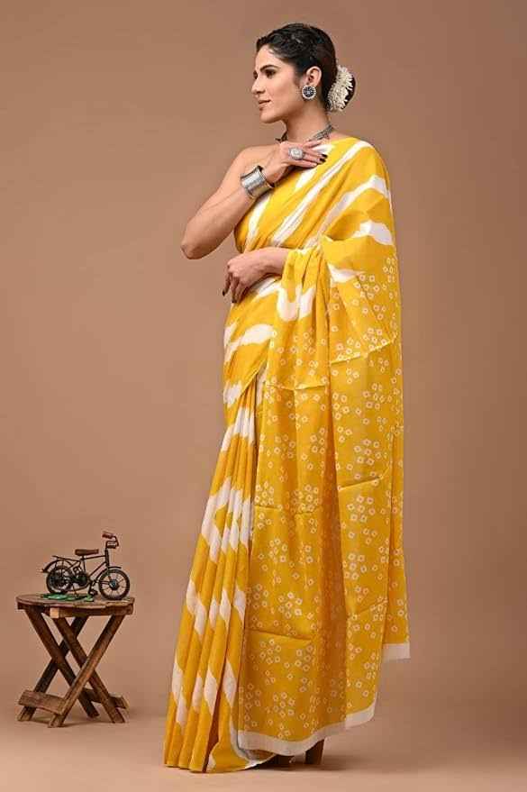 sunflare yellow mulmul cotton saree - yooneck