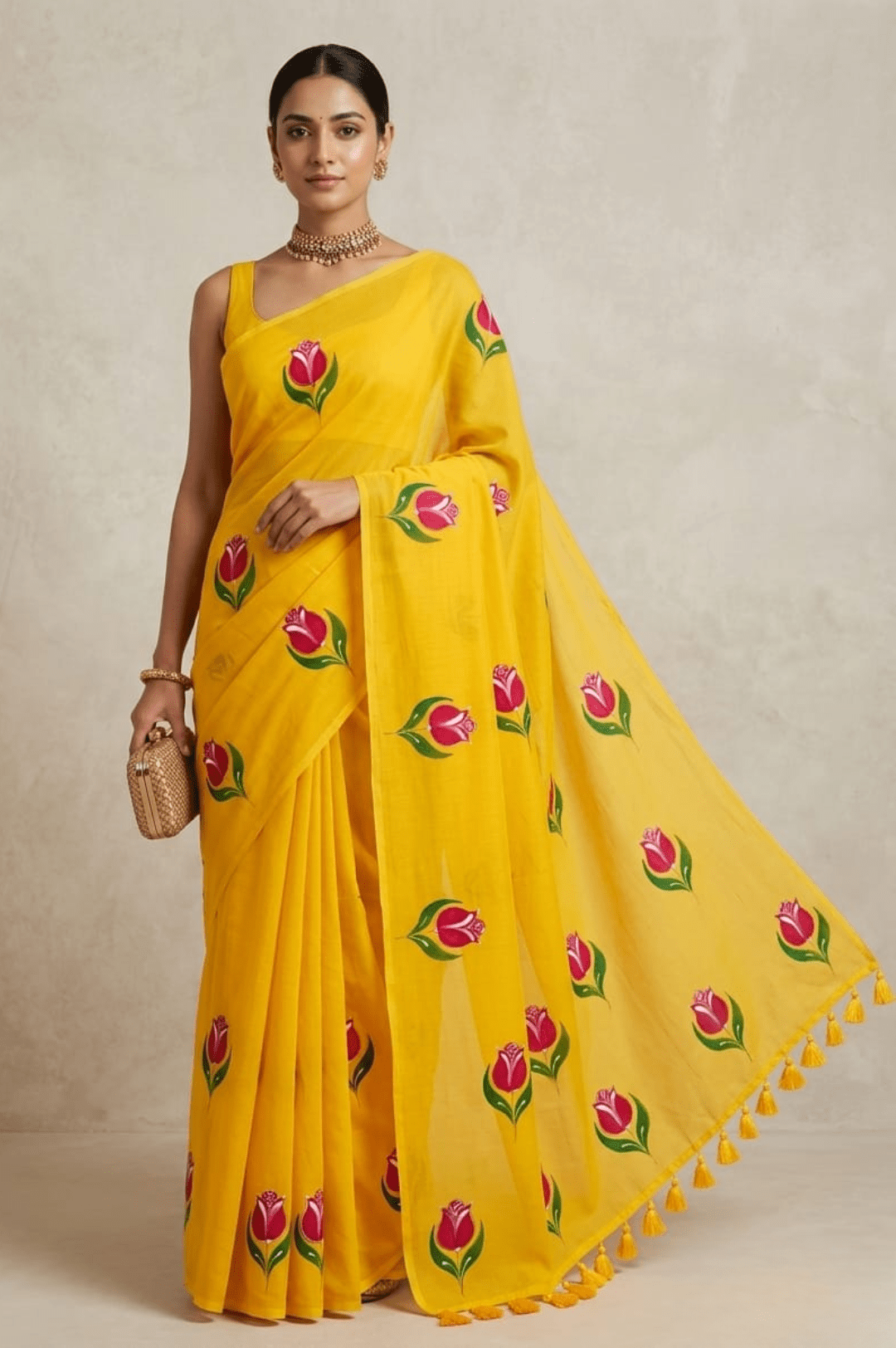 Sunidhi Handpainted Mulmul Cotton Saree - Yooneck