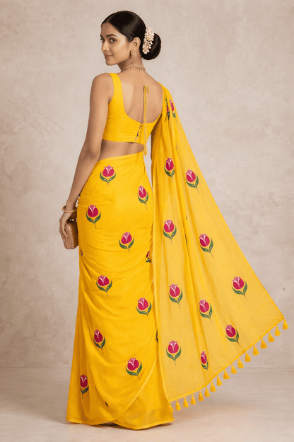 Sunidhi Handpainted Mulmul Cotton Saree - Yooneck