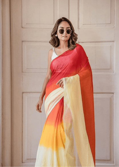 Sunset Radiance Linen Saree - Yooneck