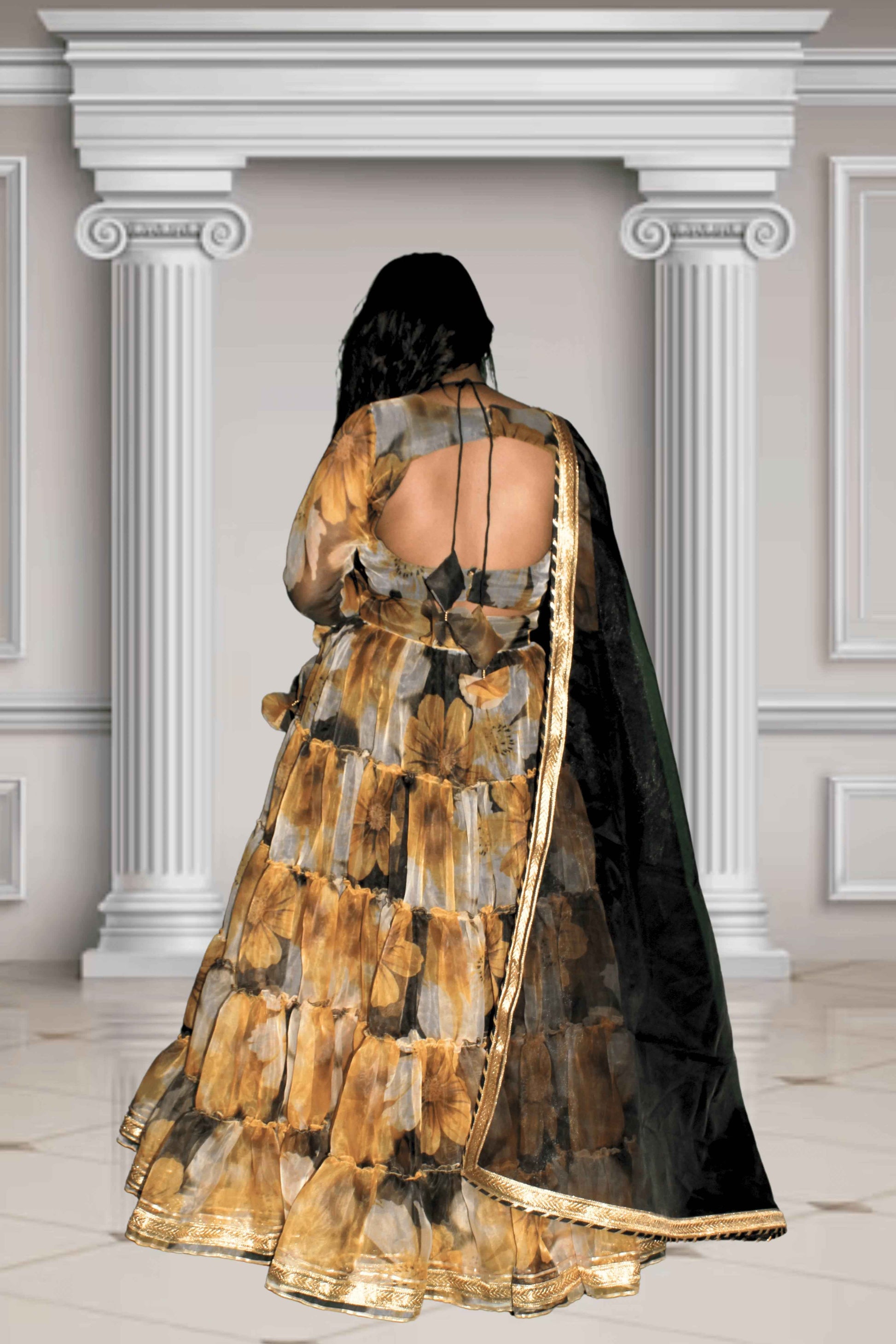 Surmayi Gul Floral Printed Organza Lehenga Set - Yooneck