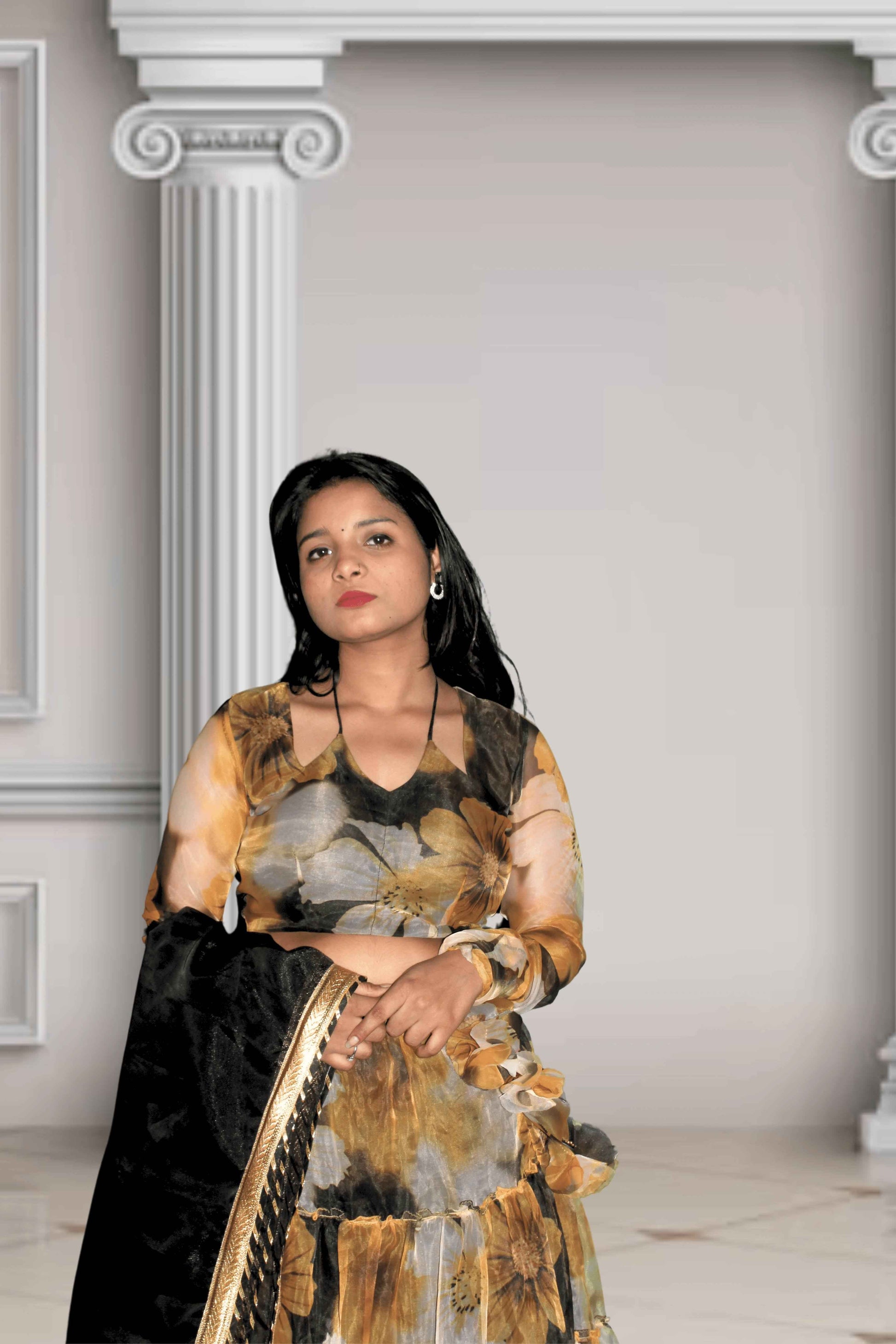 Surmayi Gul Floral Printed Organza Lehenga Set - Yooneck