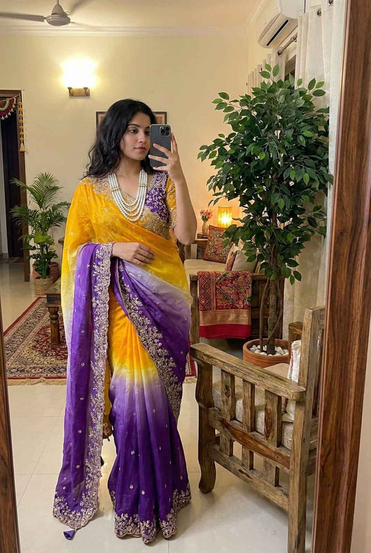 SuryaJamuni RangLeher Designer Saree - Yooneck