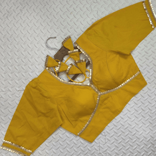Suryanshi Mustard Sequin Flex Cotton Blouse - Yooneck