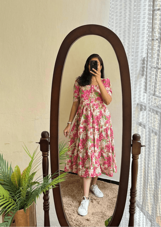 Timeless Floral Soft Cotton Midi Dress - Yooneck