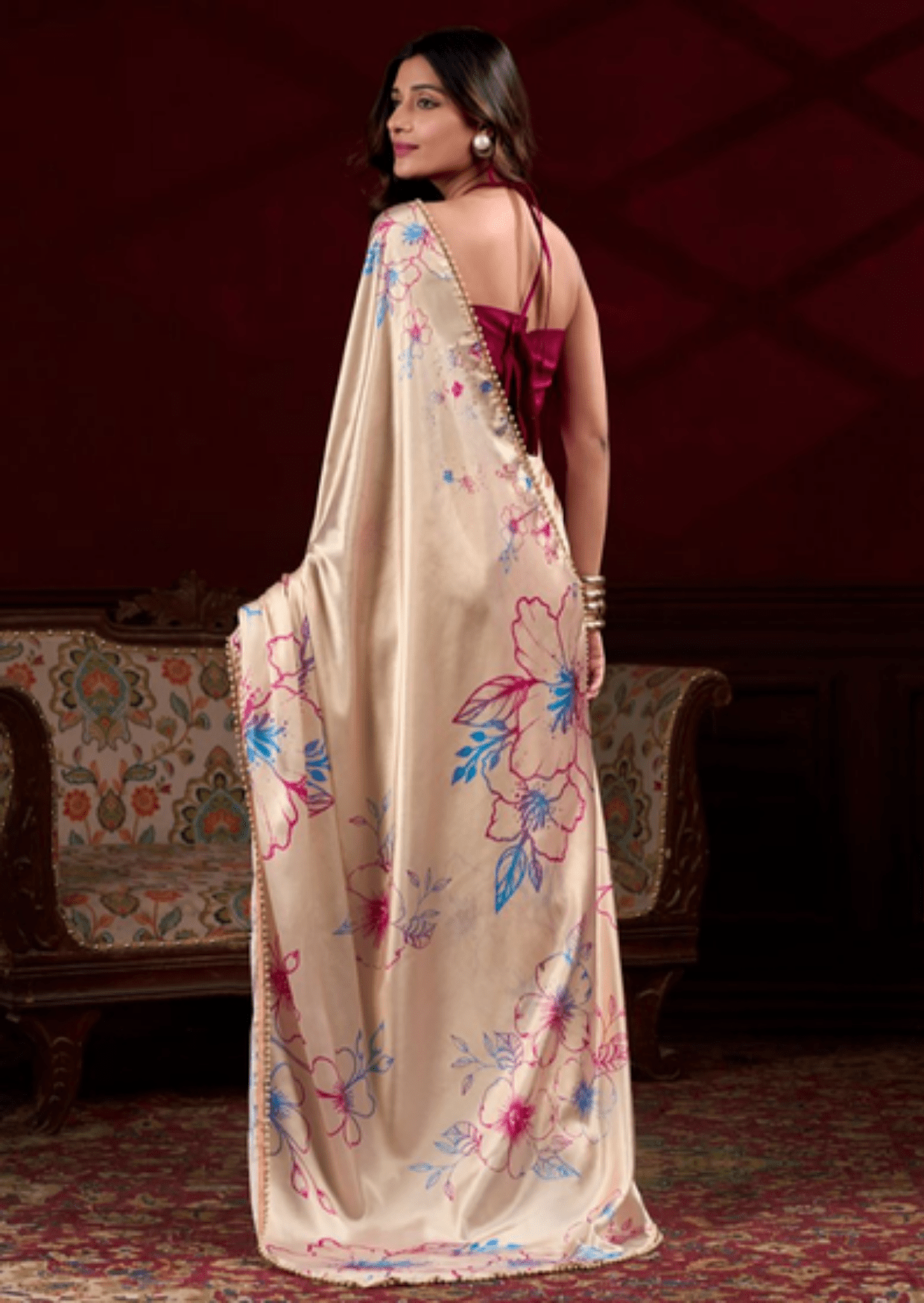 Vaanya Blush Satin Silk Saree - Yooneck