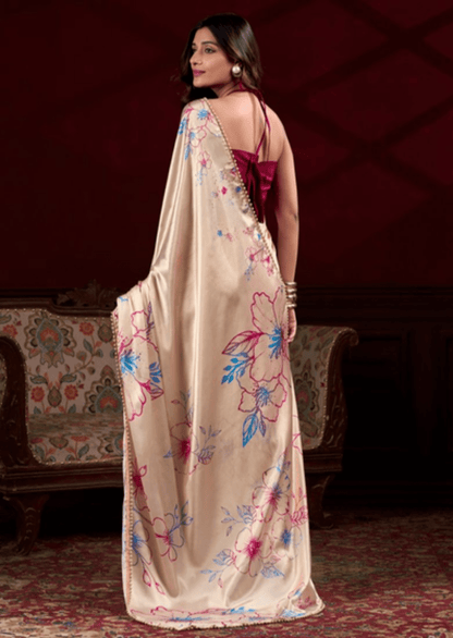 Vaanya Blush Satin Silk Saree - Yooneck