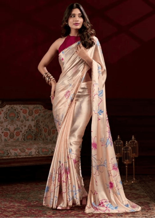 Vaanya Blush Satin Silk Saree - Yooneck