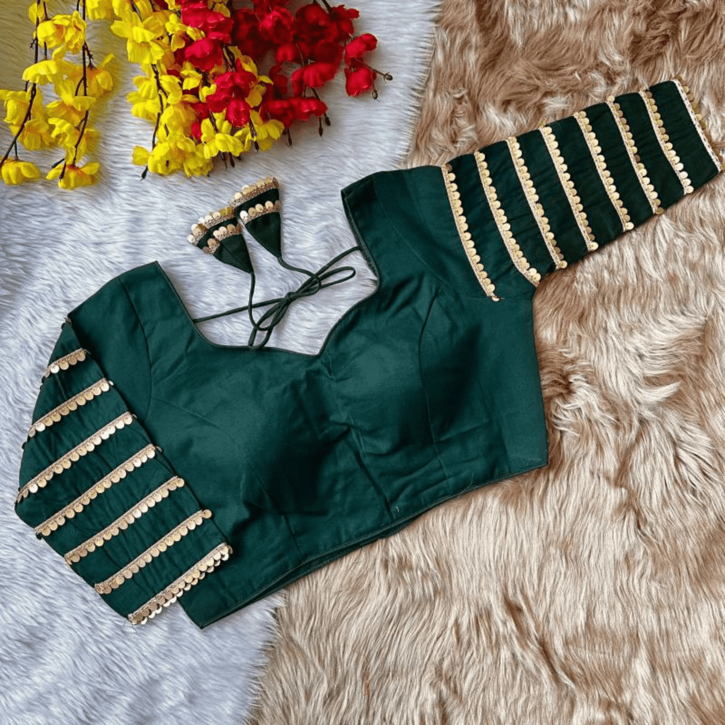 vanya emerald sequins cotton silk blouse - yooneck