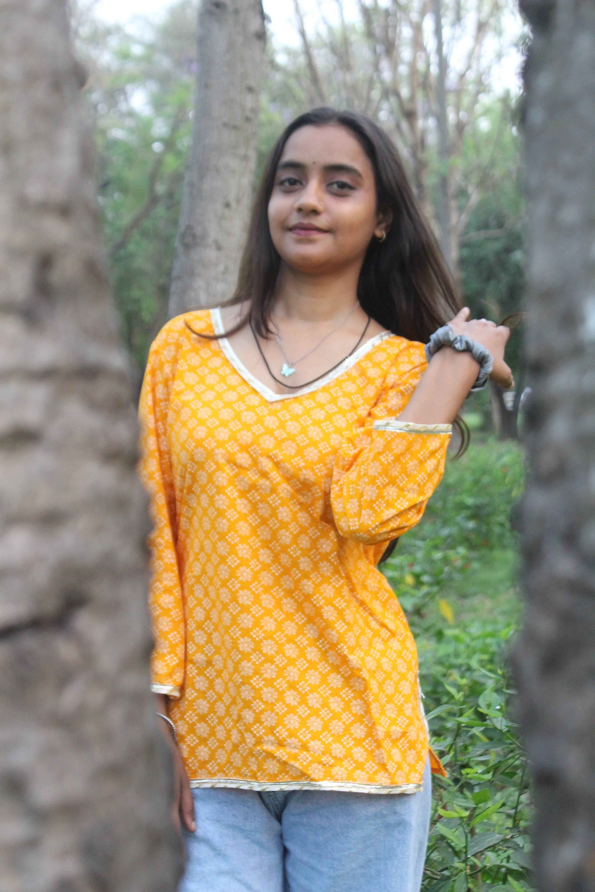 Yellow Dusk Cotton Kurti - Yooneck