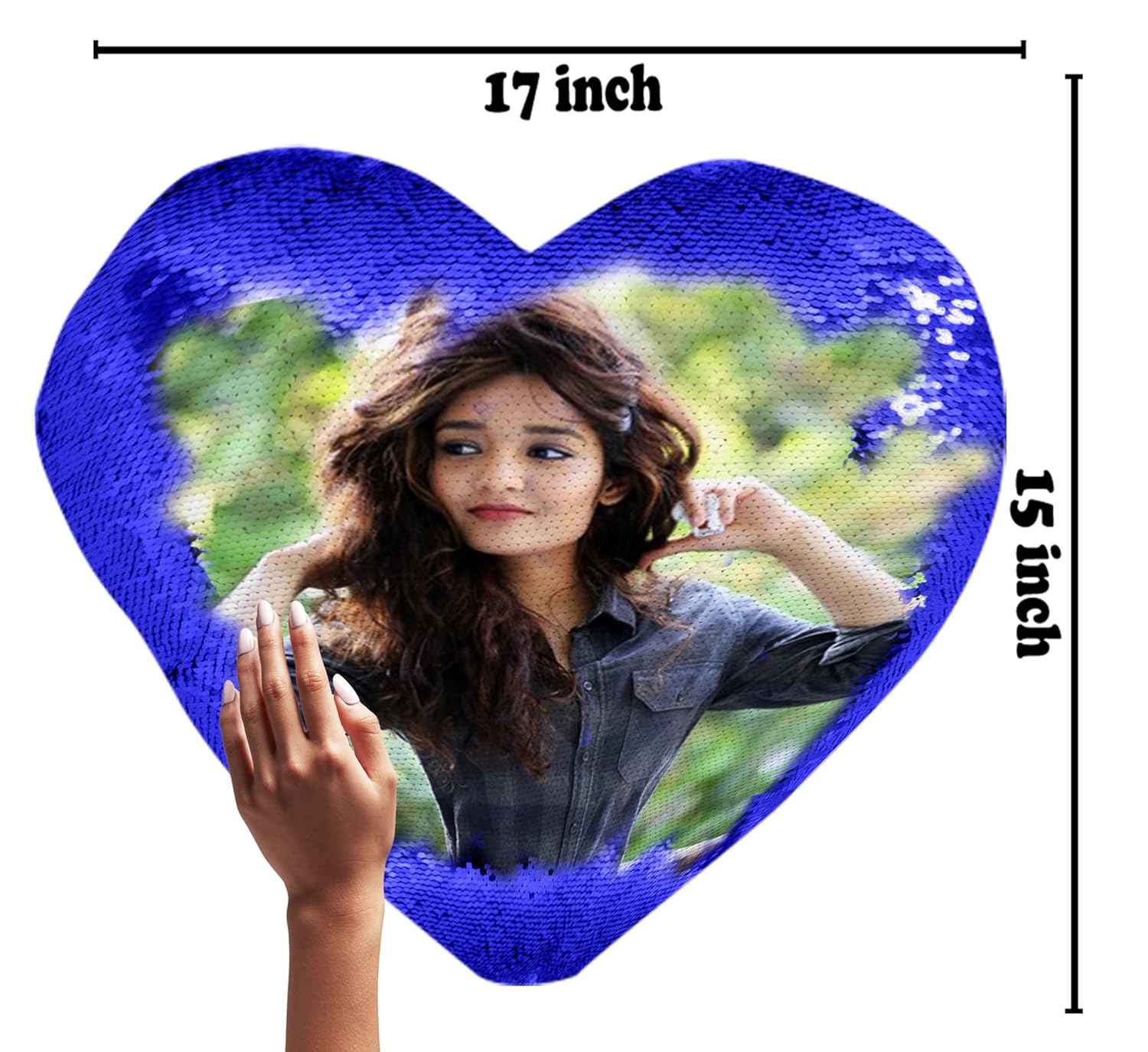 Yooneck Blue Heart Magic Sequin Photo Cushion - Yooneck