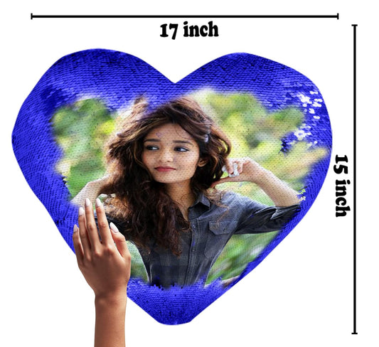 Yooneck Blue Heart Magic Sequin Photo Cushion - Yooneck