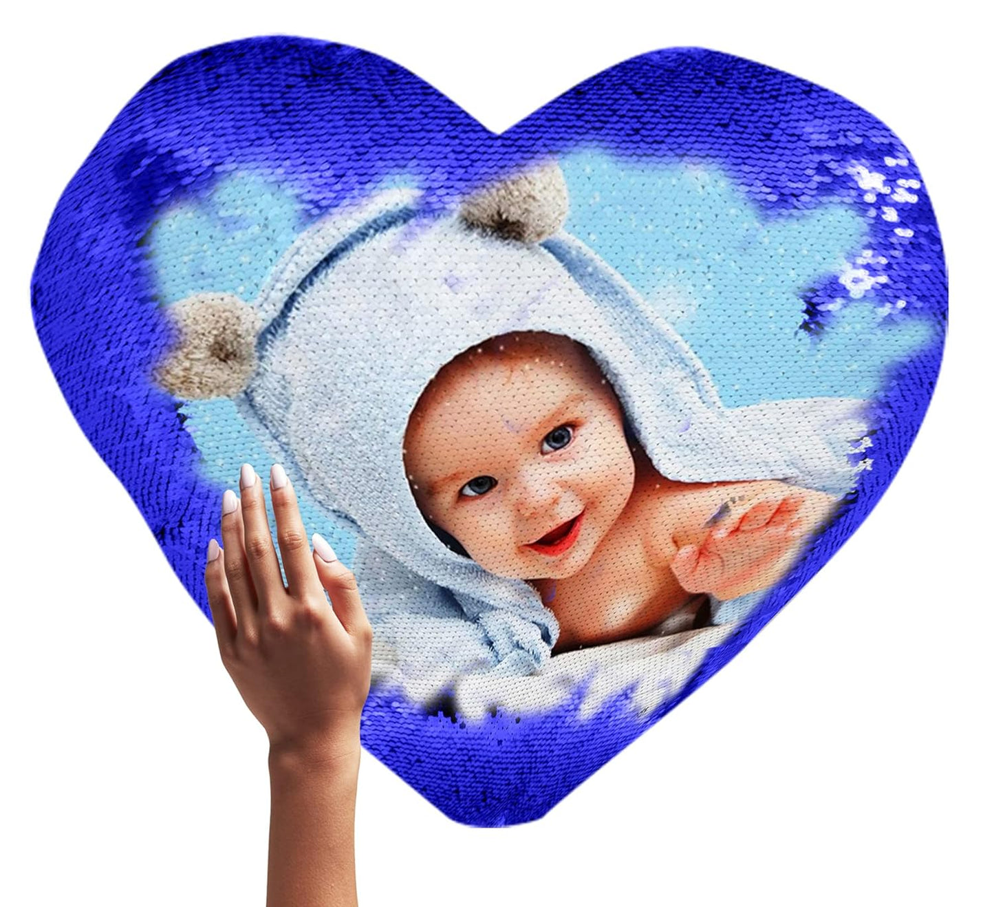 yooneck blue heart magic sequin photo cushion - yooneck