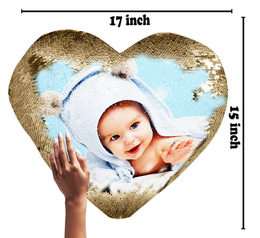 Yooneck Golden Heart Magic Sequin Photo Cushion - Yooneck