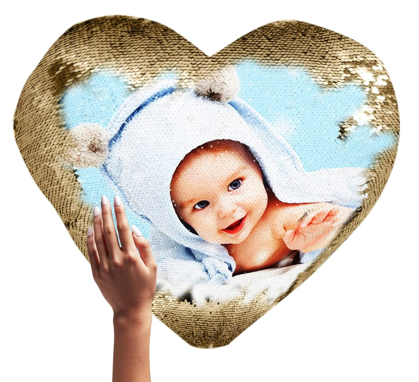 yooneck golden heart magic sequin photo cushion - yooneck