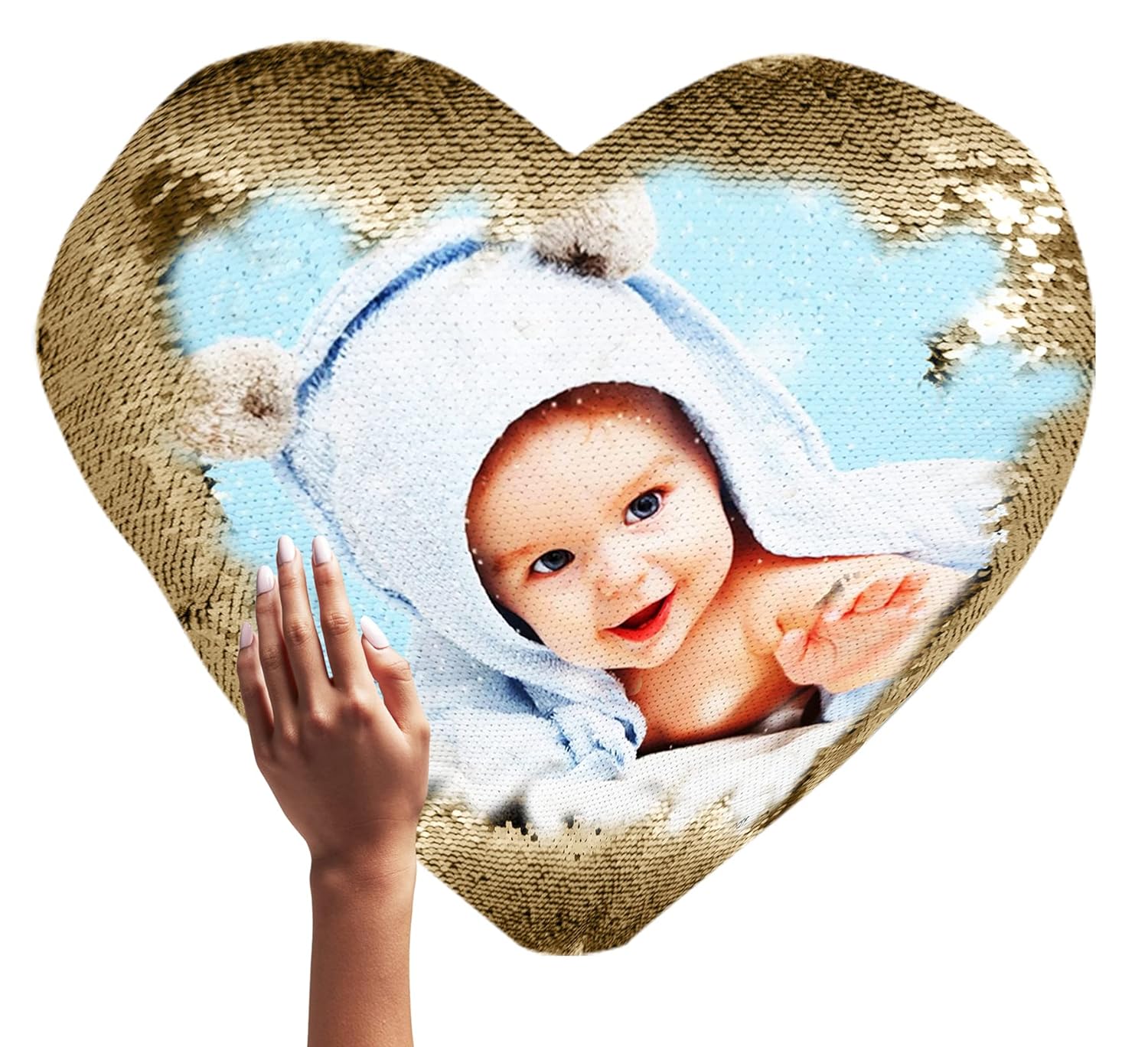 Yooneck Golden Heart Magic Sequin Photo Cushion - Yooneck
