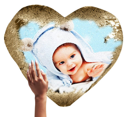 Yooneck Golden Heart Magic Sequin Photo Cushion - Yooneck