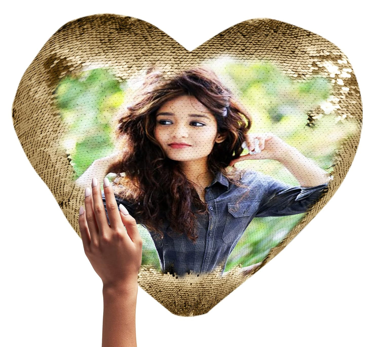 yooneck golden heart magic sequin photo cushion - yooneck