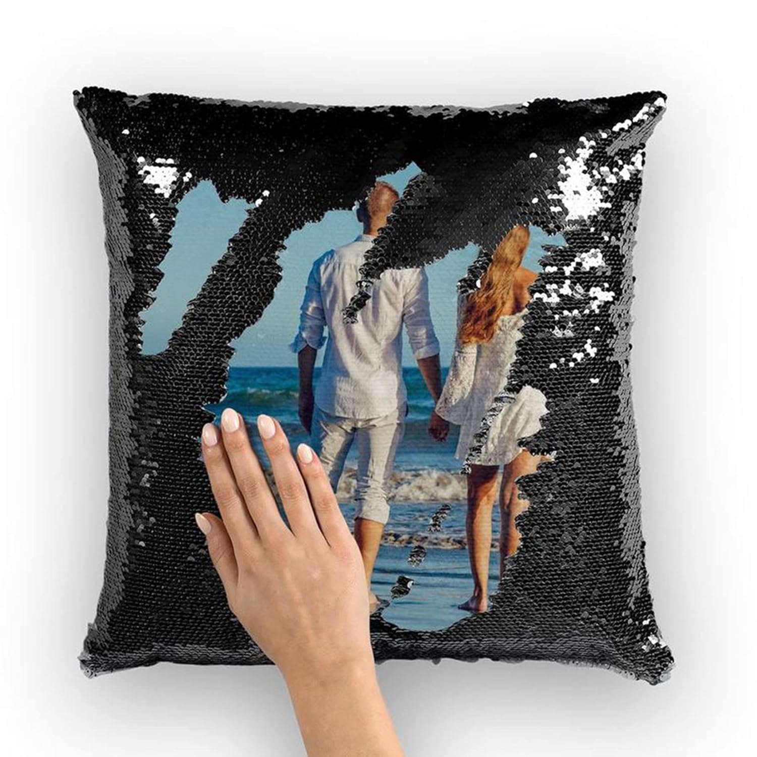 Yooneck Magic Black Sequin Photo Cushion - Yooneck