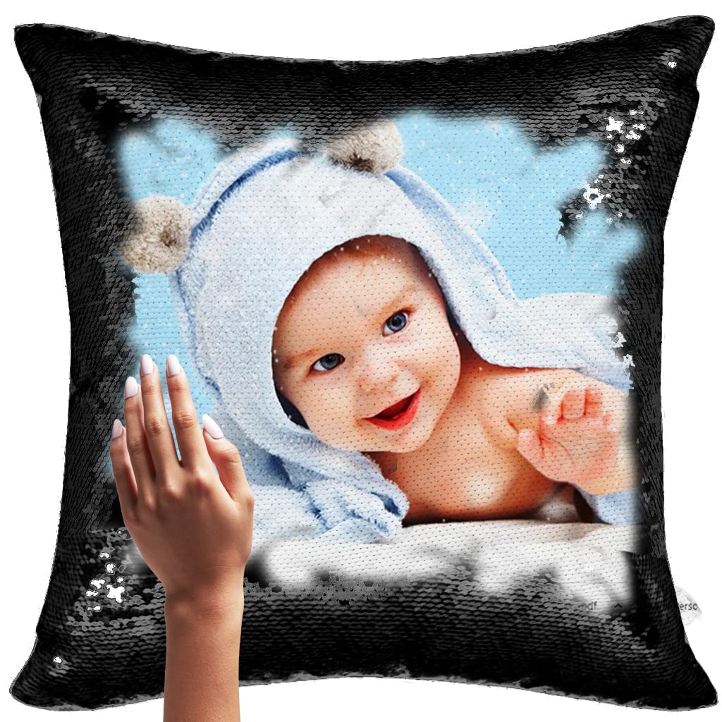 Yooneck Magic Black Sequin Photo Cushion - Yooneck