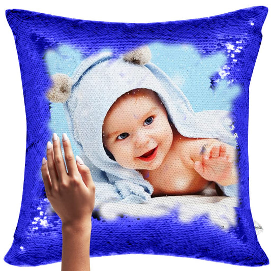 Yooneck Magic Blue Sequin Photo Cushion - Yooneck