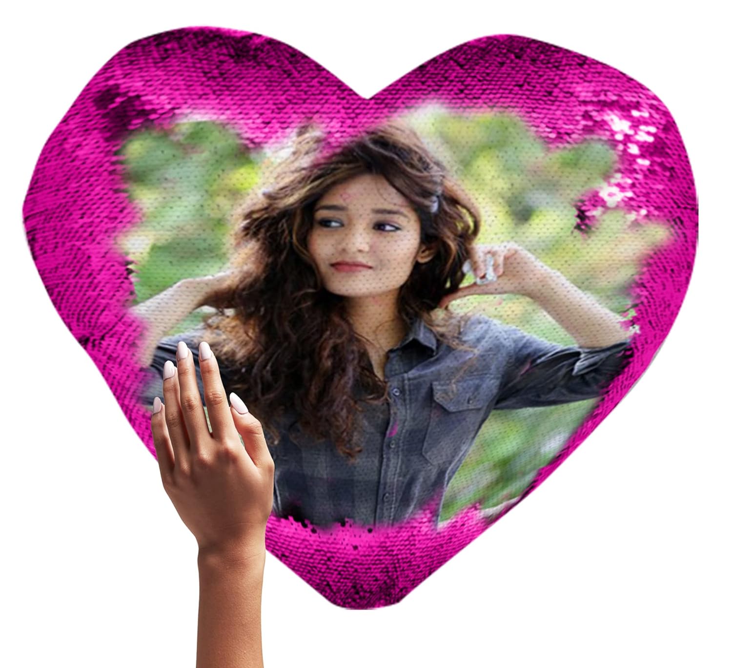 Yooneck Pink Heart Magic Sequin Photo Cushion - Yooneck
