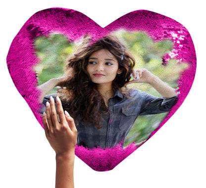 Yooneck Pink Heart Magic Sequin Photo Cushion - Yooneck