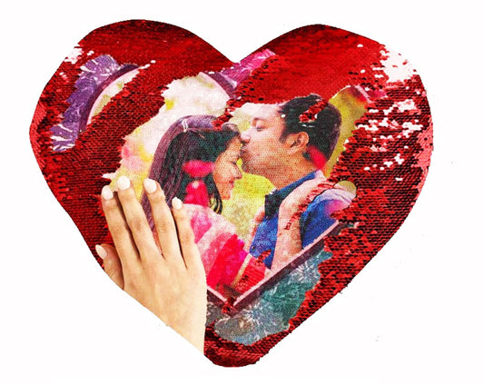 Yooneck Red Heart Magic Sequin Photo Cushion - Yooneck