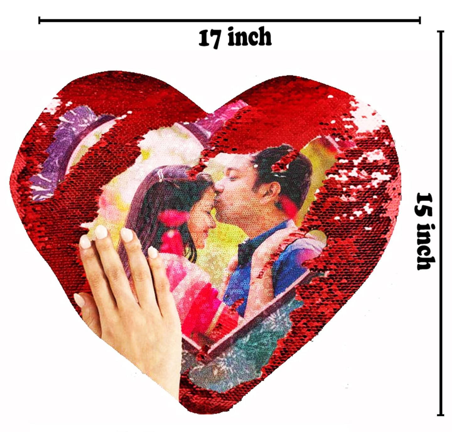 Yooneck Red Heart Magic Sequin Photo Cushion - Yooneck