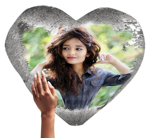 Yooneck Silver Heart Magic Sequin Photo Cushion - Yooneck