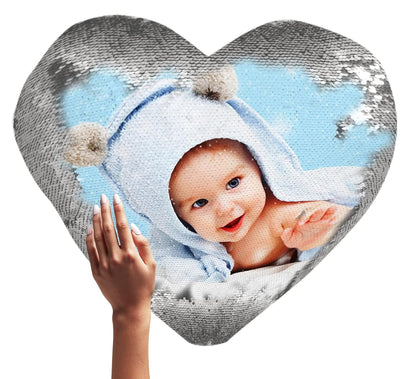 Yooneck Silver Heart Magic Sequin Photo Cushion - Yooneck