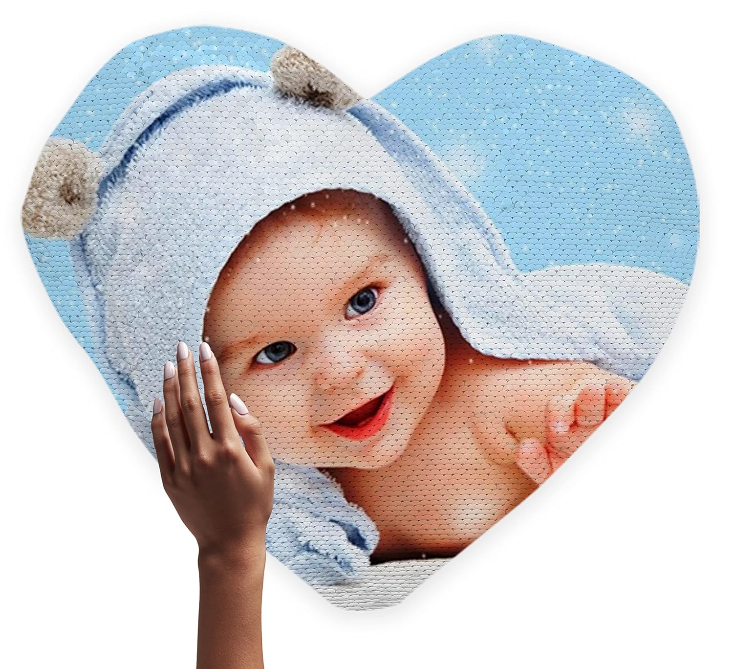 Yooneck White Heart Magic Sequin Photo Cushion - Yooneck