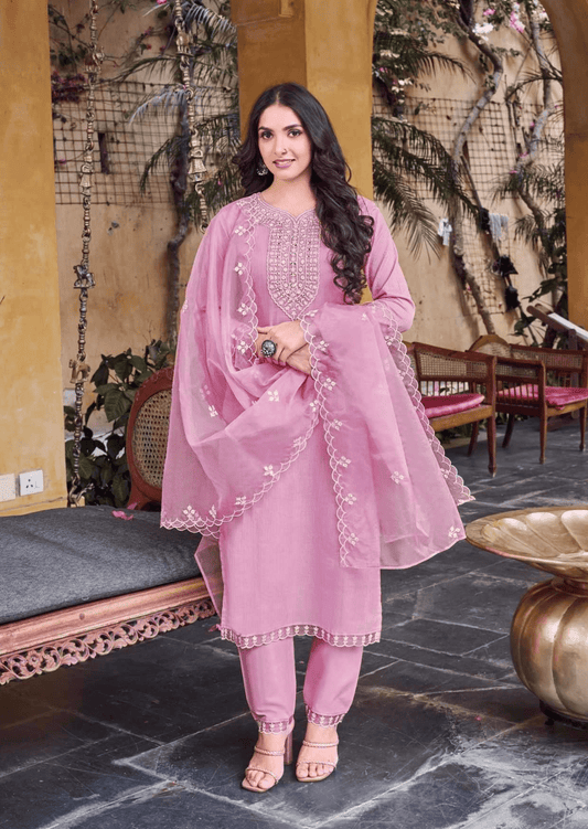 Zarmina Blush Mauve Embroidered Lawn Ensemble Suit Set - Yooneck
