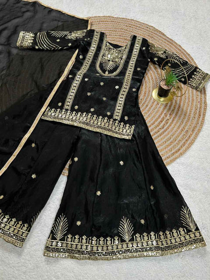 Zeenat Embroidered Ethnic Plazzo Set with Dupatta - Yooneck