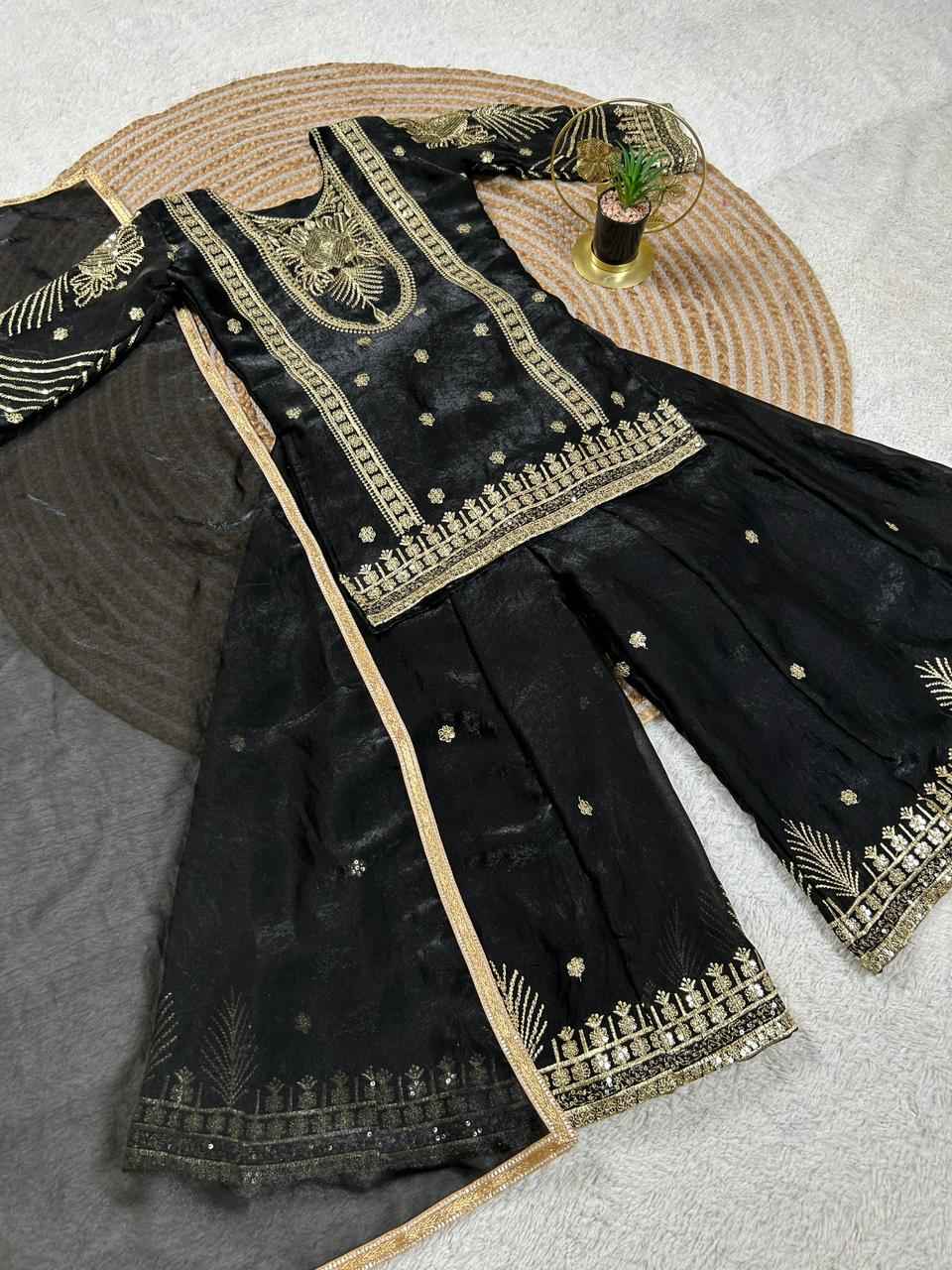 zeenat embroidered ethnic plazzo set with dupatta - yooneck